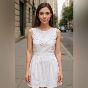 Charly - Boutique Brand - Scoop Neck A-Line Ruffle Babydoll White‎ Dress Size S